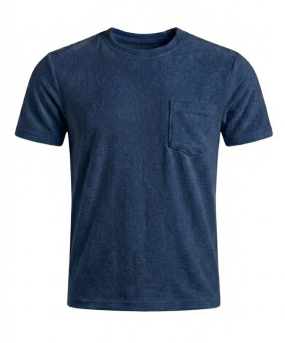 Camiseta de manga corta con cuello redondo, estampado digital 3D y bolsillo estilo retro, que combina con todo.