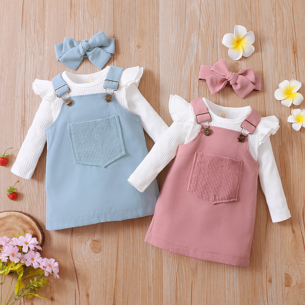 Newborn Baby Girl Fall Clothes Set, Solid Color Long Sleeve