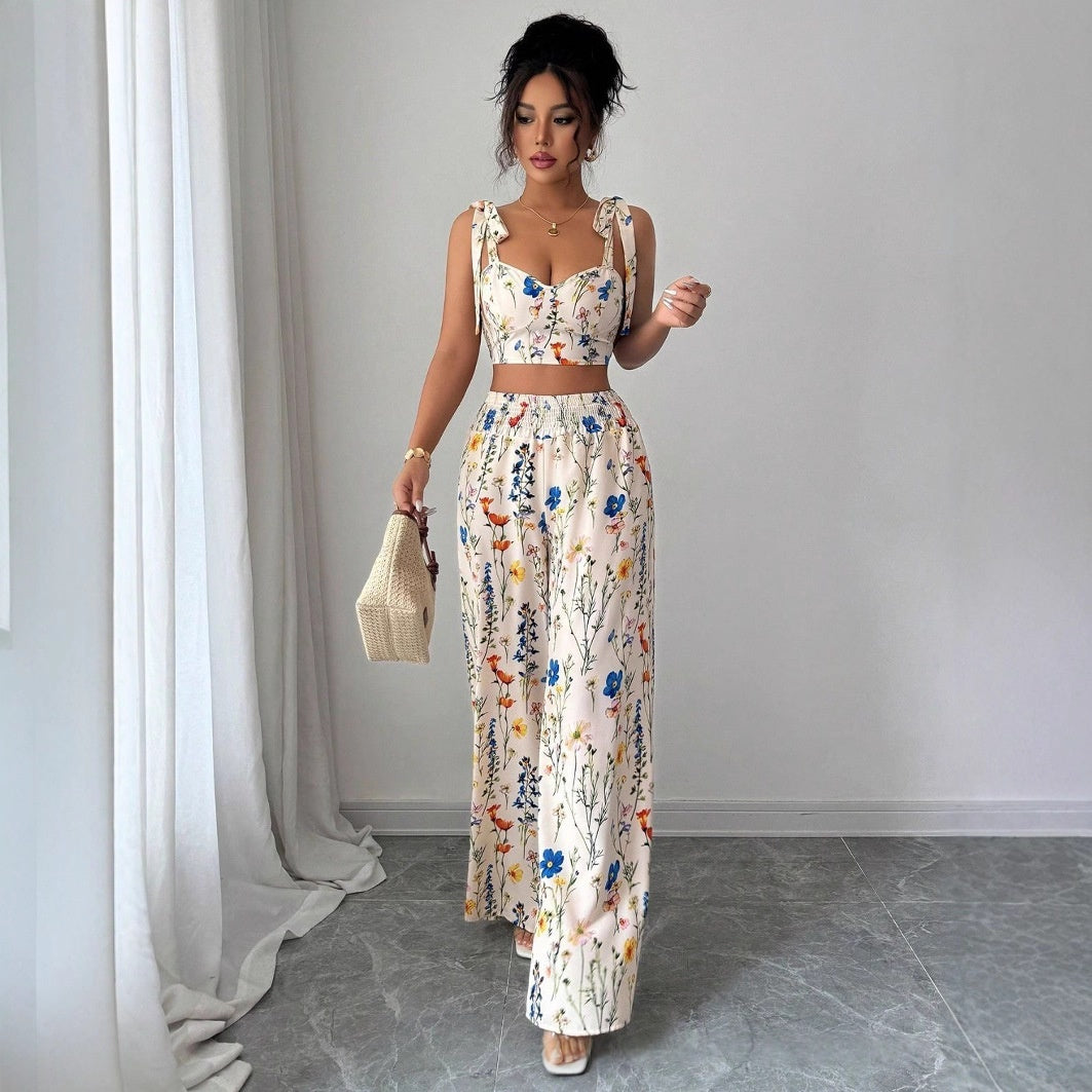 Conjunto Pantalón y Top con Estampado Floral para Mujer — Poliéster
