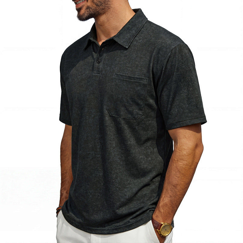 Camiseta polo de manga corta holgada con solapa desgastada para hombre