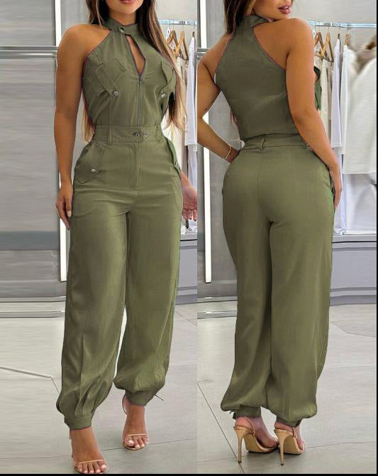 Traje Dos Piezas Top Halter y Pantalón Informal Mujer — Poliéster