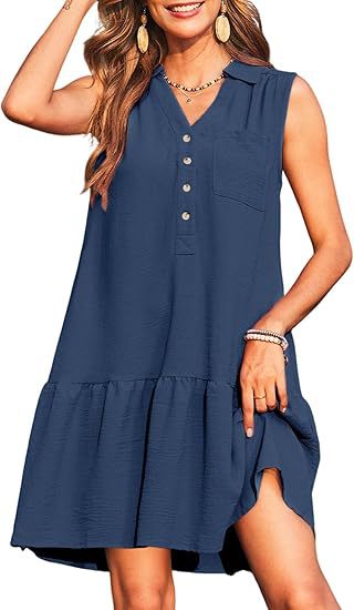 Vestido sin mangas con botones y escote en V para primavera y verano