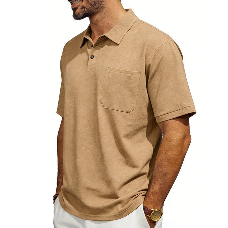 Camiseta polo de manga corta holgada con solapa desgastada para hombre