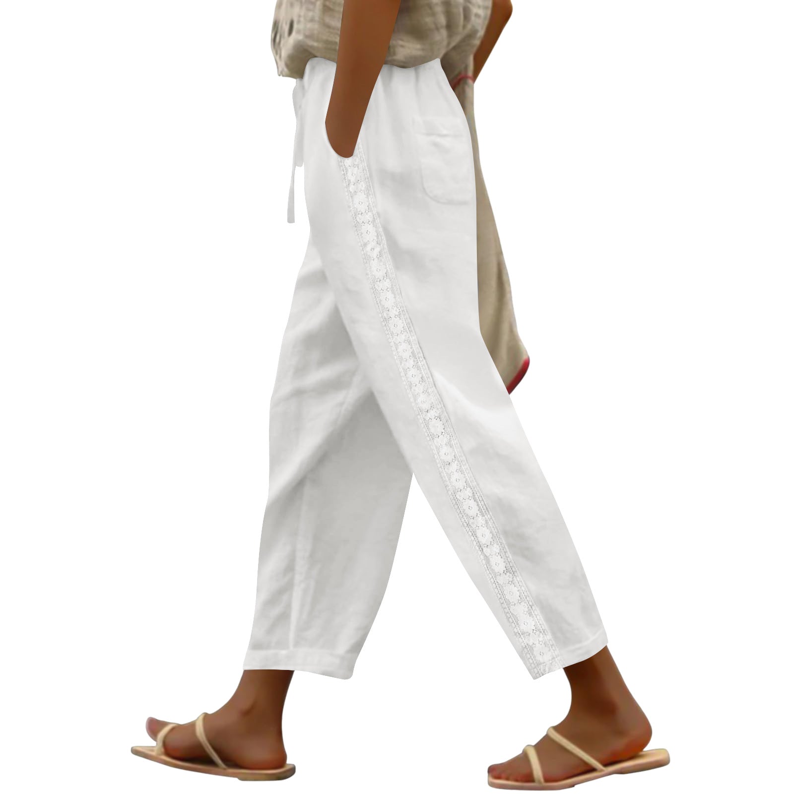Pantalones casuales de mujer de pierna ancha y corte holgado.