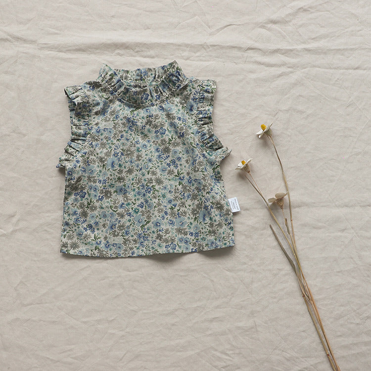 Camiseta Tipo Chaleco Floral de Verano para Bebé Niña — Estilo Coreano