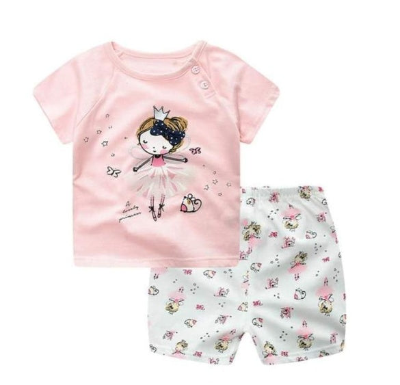 Conjunto Infantil de Dos Piezas con Estampado de Dibujos Animados — Bebé Verano