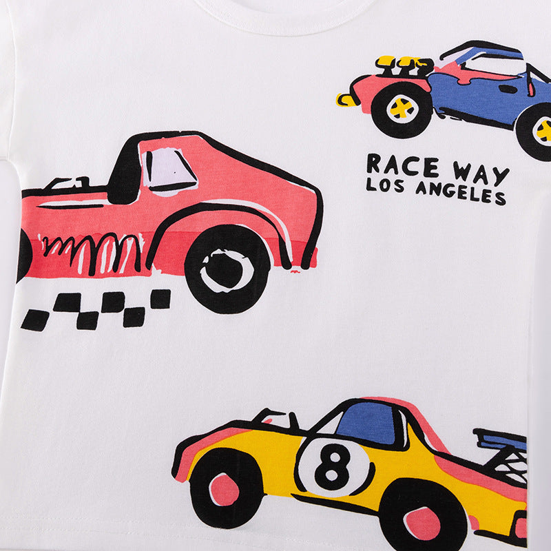 Conjunto informal de verano para niños con estampado de coche de dibujos animados