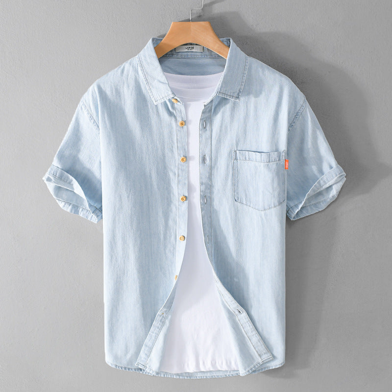 Camisa vaquera de manga corta de algodón para hombre, ideal para el verano.