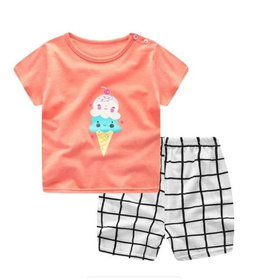 Conjunto Infantil de Dos Piezas con Estampado de Dibujos Animados — Bebé Verano