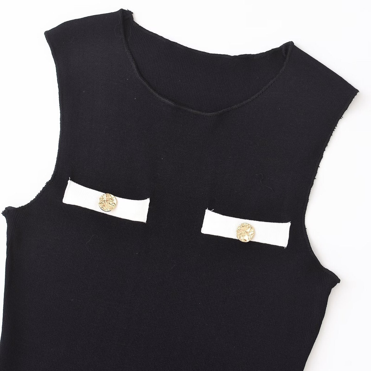 Vestido de Punto Sin Mangas con Cuello Redondo Elegante
