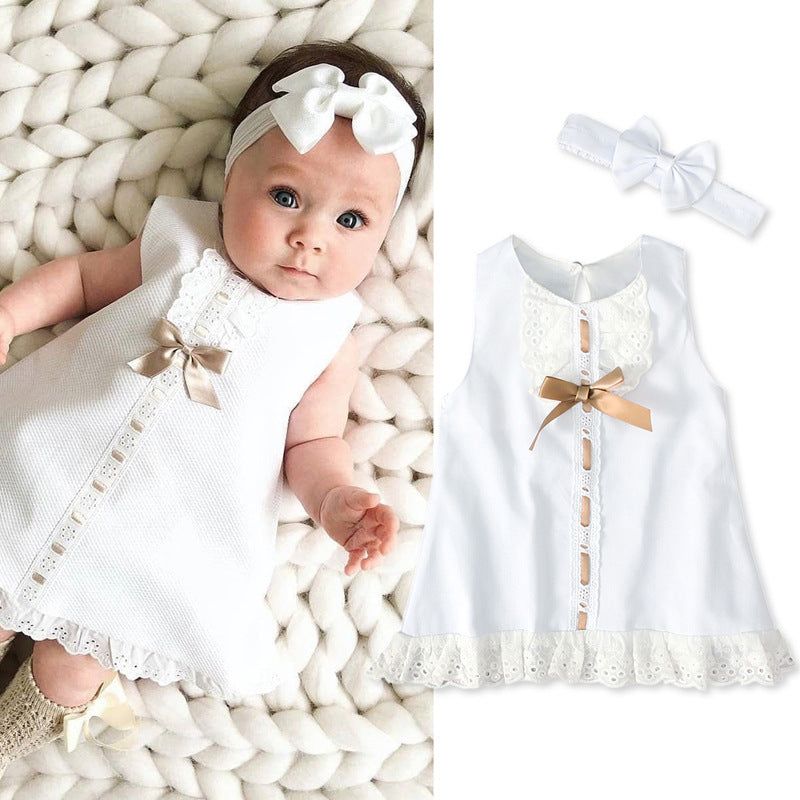 Vestido Sin Mangas con Lazo para Bebé Niña — Poliéster Blanco