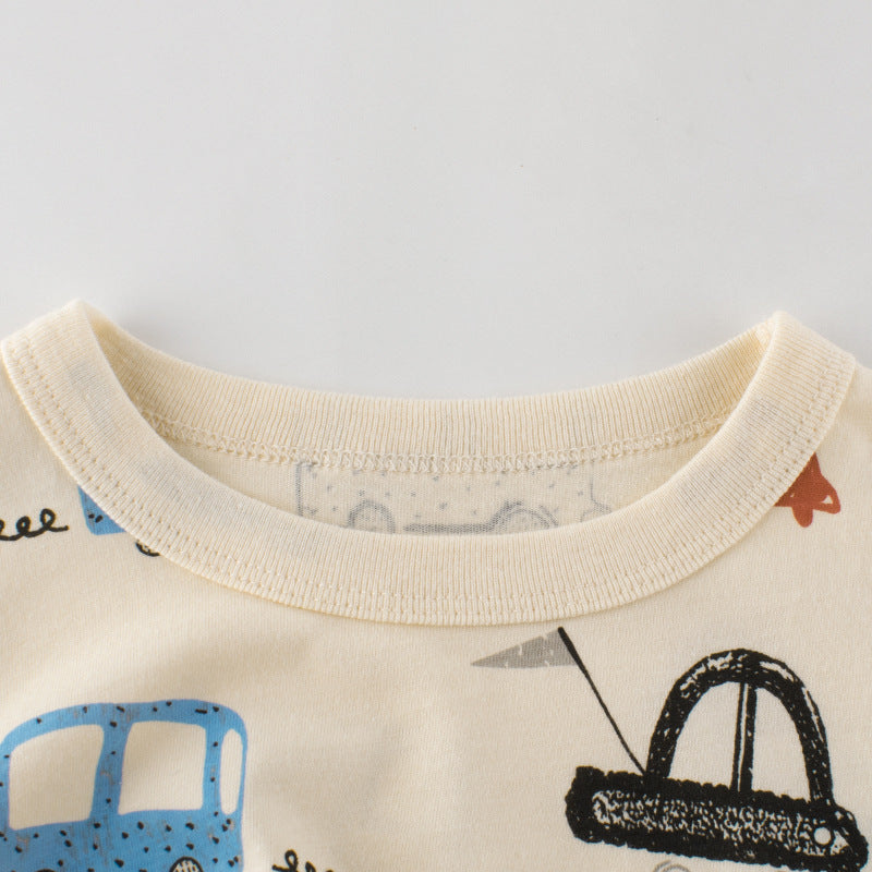 Camiseta de Manga Corta con Estampado de Coches para Niños — Estilo Coreano