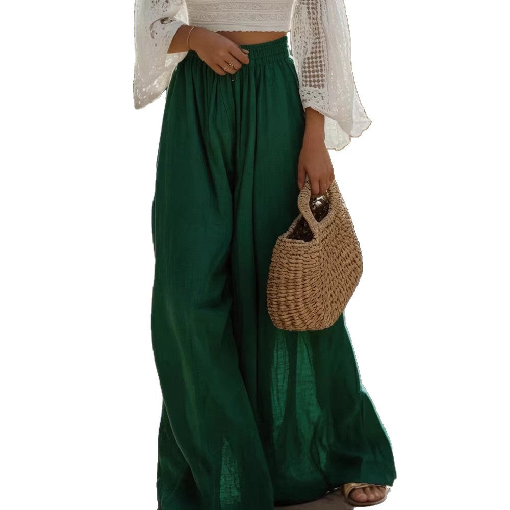 Pantalones casuales finos de color liso y corte holgado para mujer.