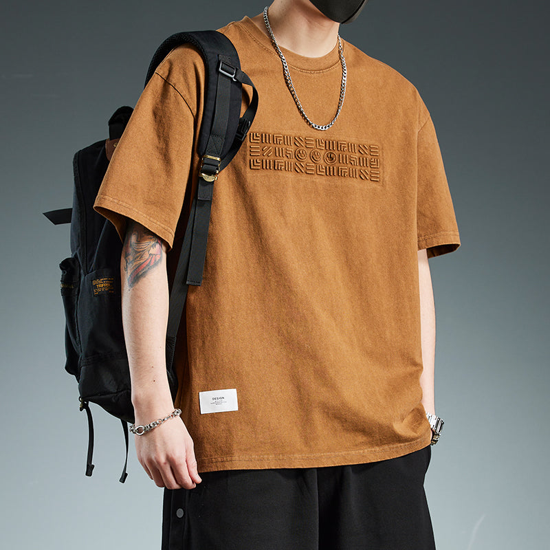 Camiseta de manga corta de tejido grueso, holgada y versátil, de estilo moderno para hombre.