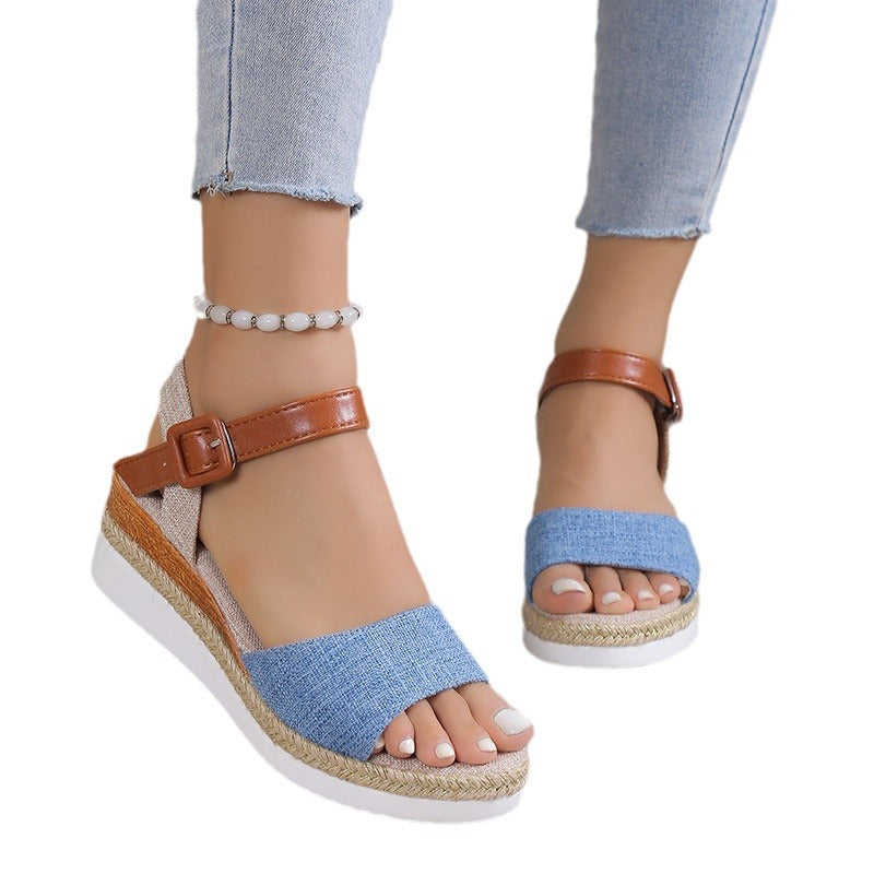 Sandalias de Cuña Informales con Tira en el Tobillo