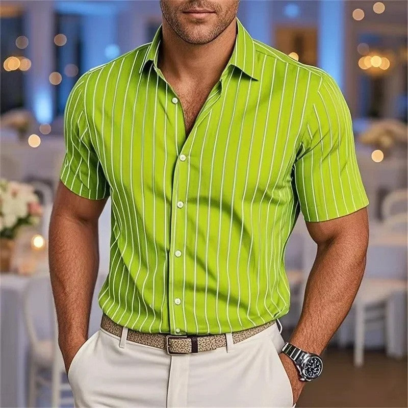 Camisa de manga corta a rayas estampada para hombre