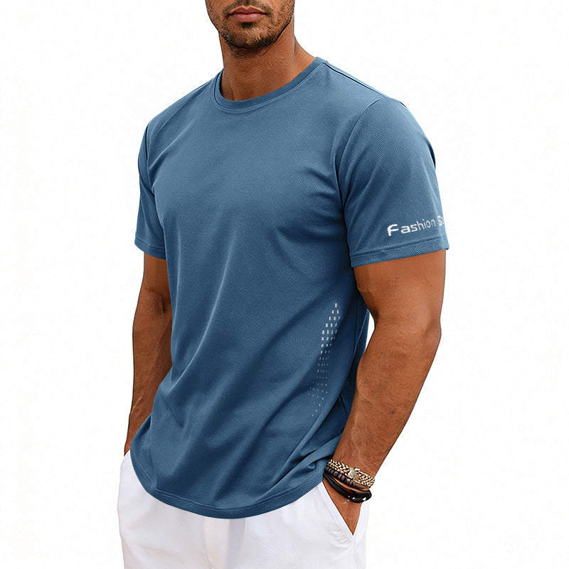 Camiseta deportiva de verano de manga corta con cuello redondo y secado rápido para hombre, tallas grandes