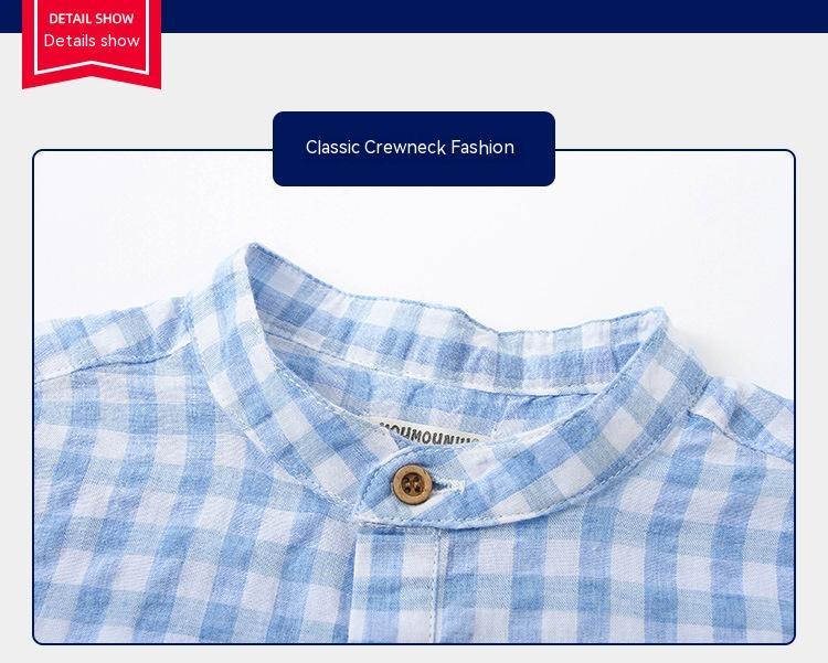 Camisa Infantil de Algodón a Cuadros Azul de Manga Corta — Clásica y Fresca