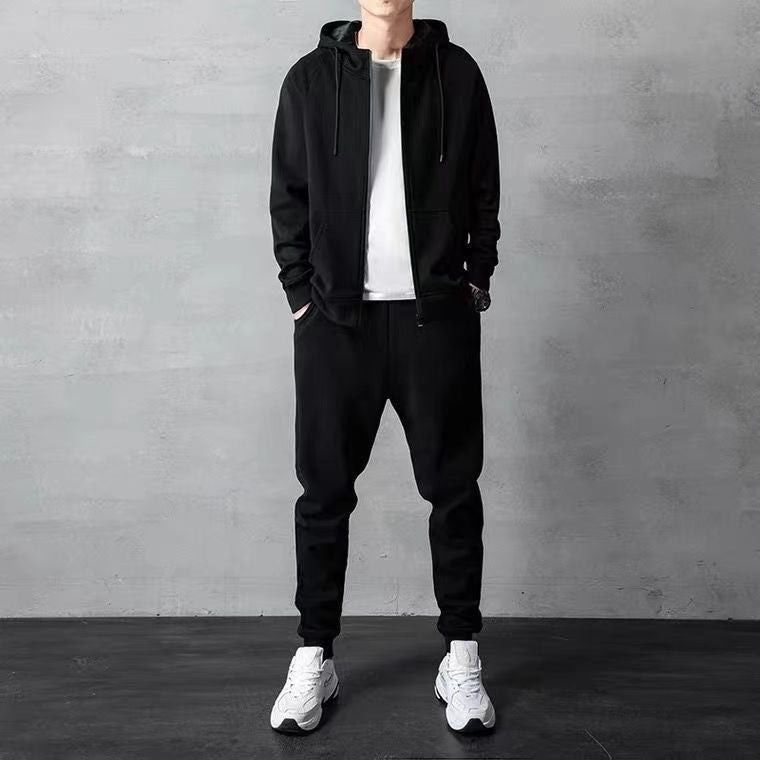 Conjunto de suéter con capucha y cremallera holgado para hombre