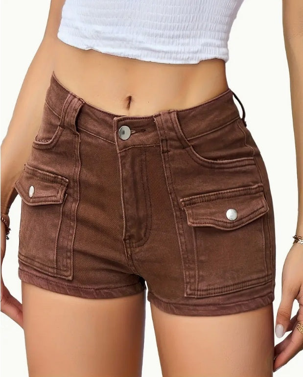 Pantalones cortos vaqueros elásticos multibolsillos para mujer