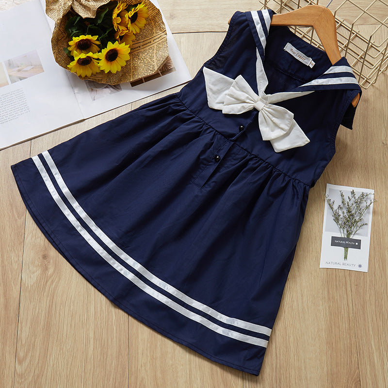 Vestido de Marinera Blanco y Azul Marino para Niñas
