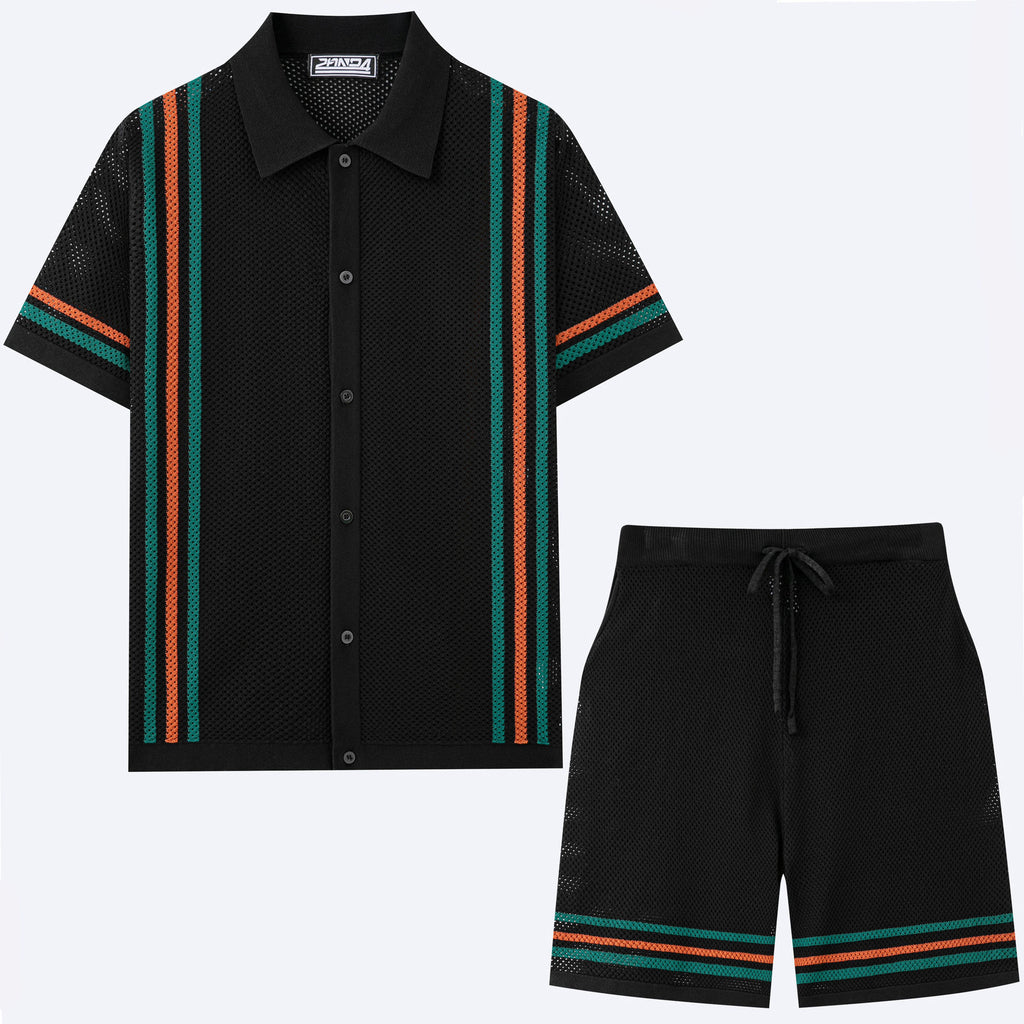 Conjunto de suéter de punto de manga corta con diseño calado para hombre