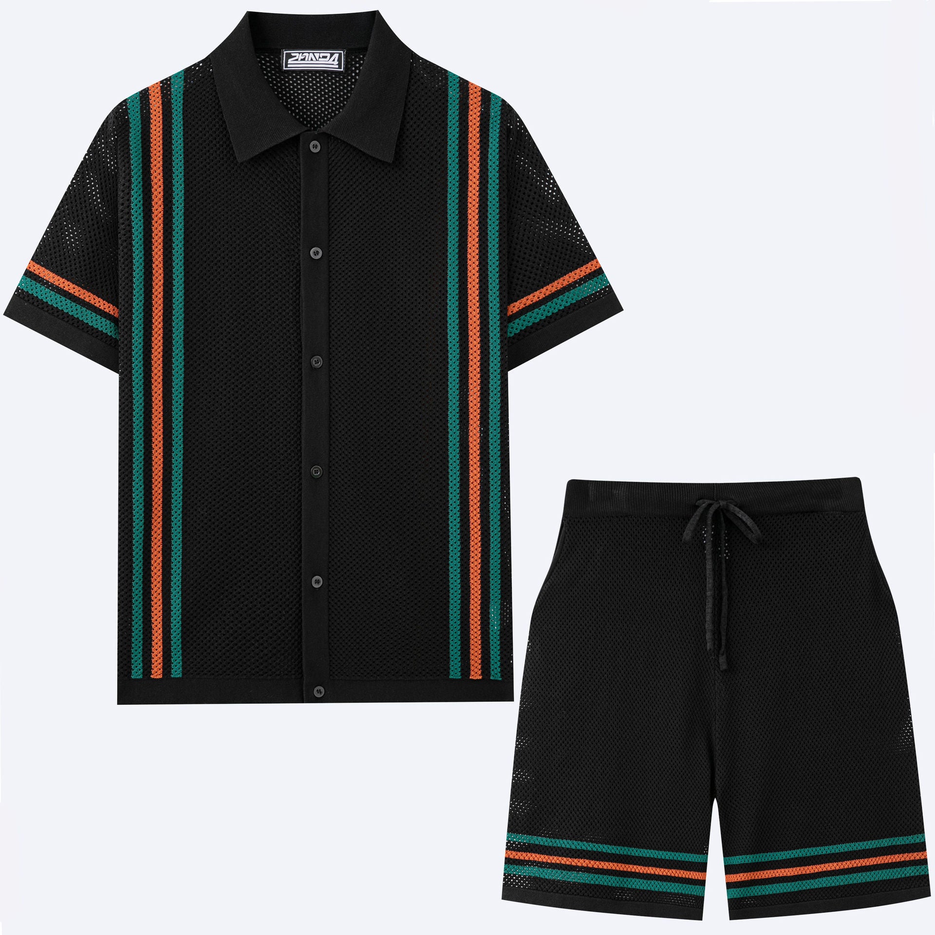 Conjunto de suéter de punto de manga corta con diseño calado para hombre