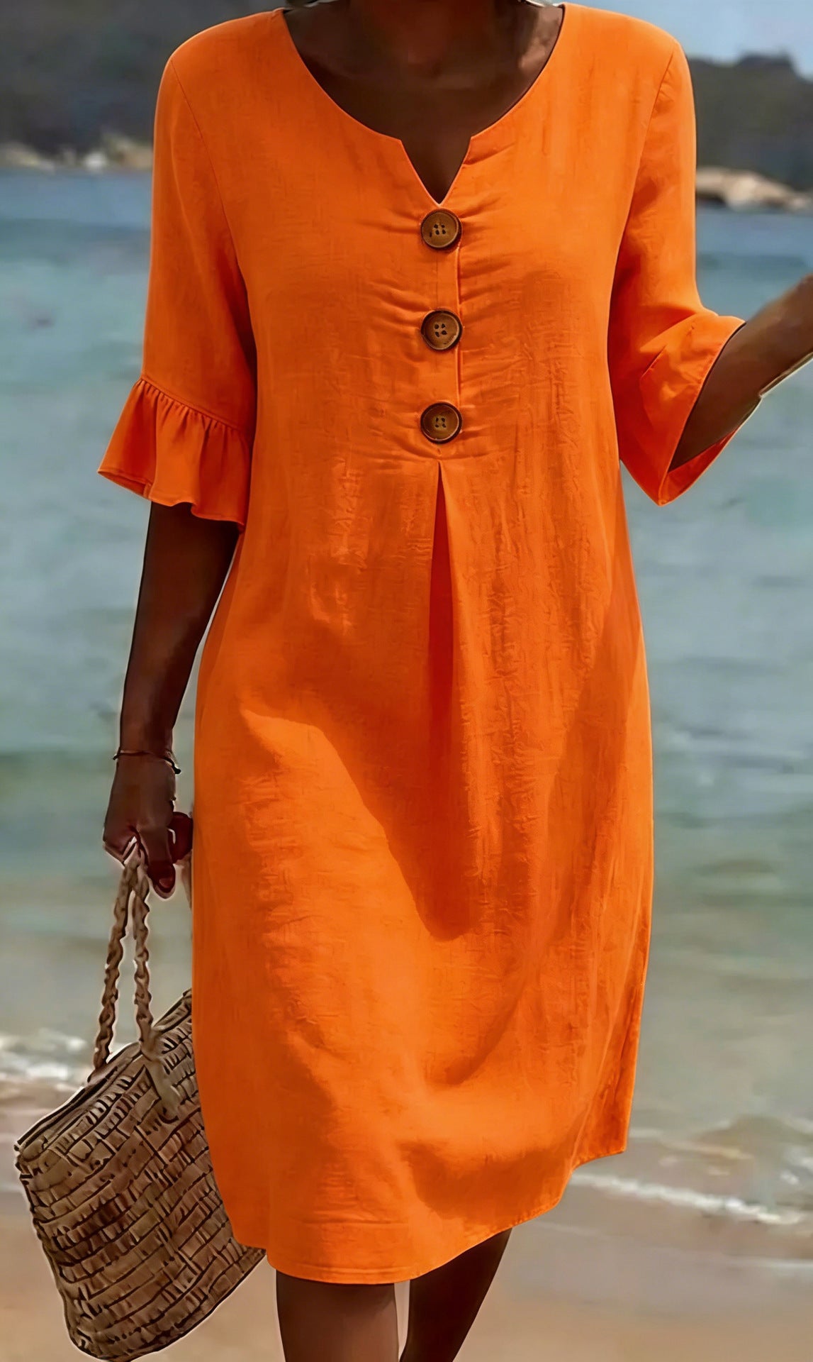 Vestido de algodón liso de color liso para mujer, ideal para el verano.