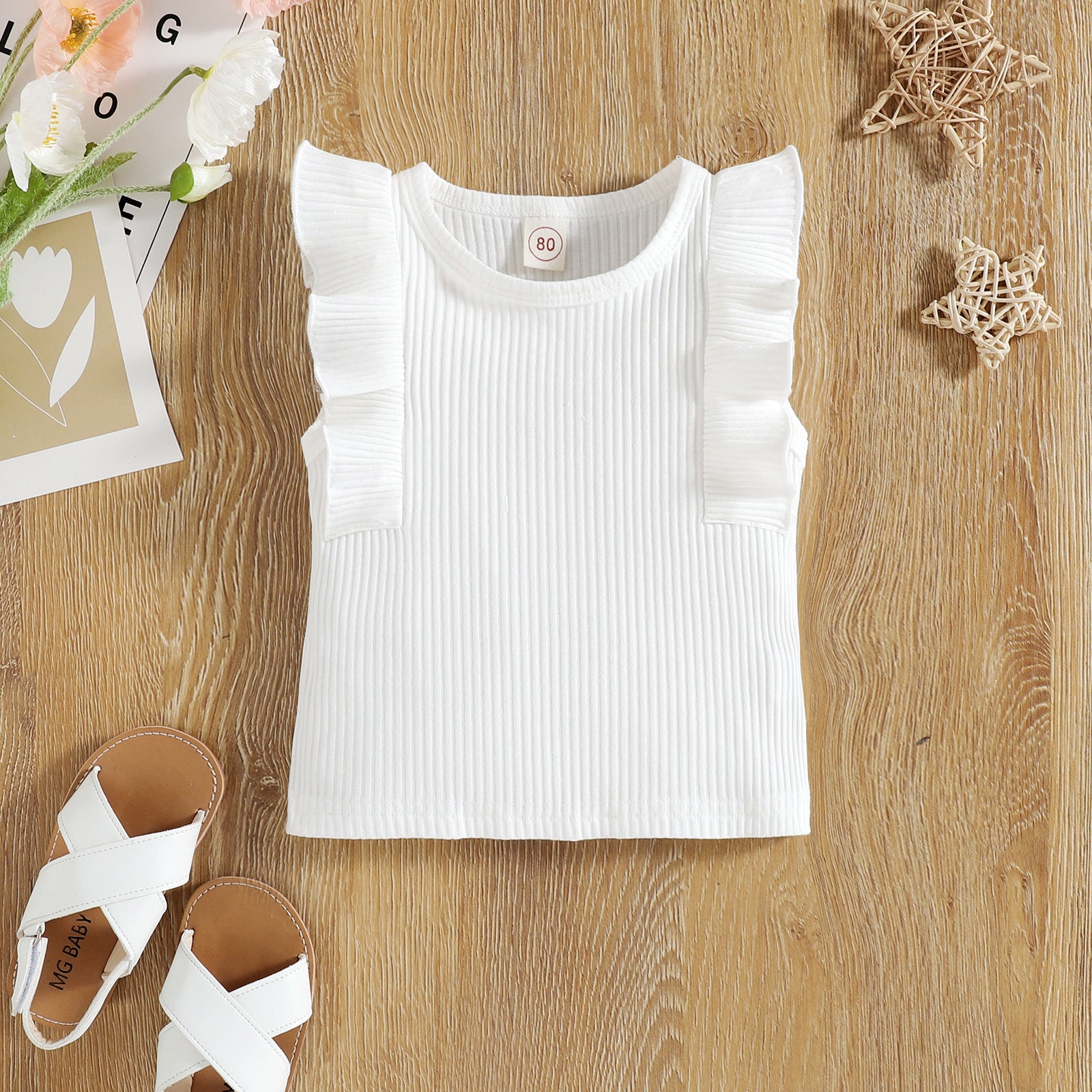 Conjunto de Dos Piezas con Top Sin Mangas y Falda Floral para Niña — Algodón 95%