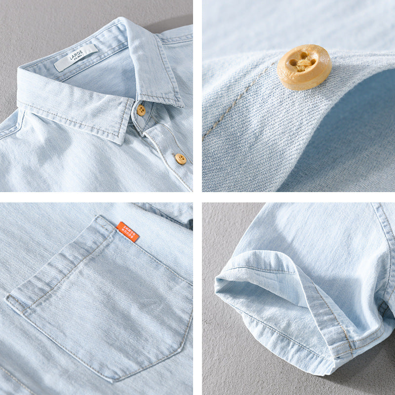 Camisa vaquera de manga corta de algodón para hombre, ideal para el verano.