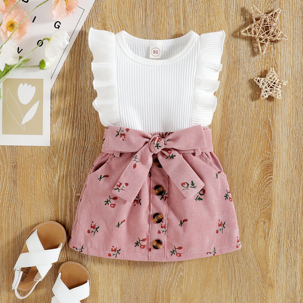 Conjunto de Dos Piezas con Top Sin Mangas y Falda Floral para Niña — Algodón 95%