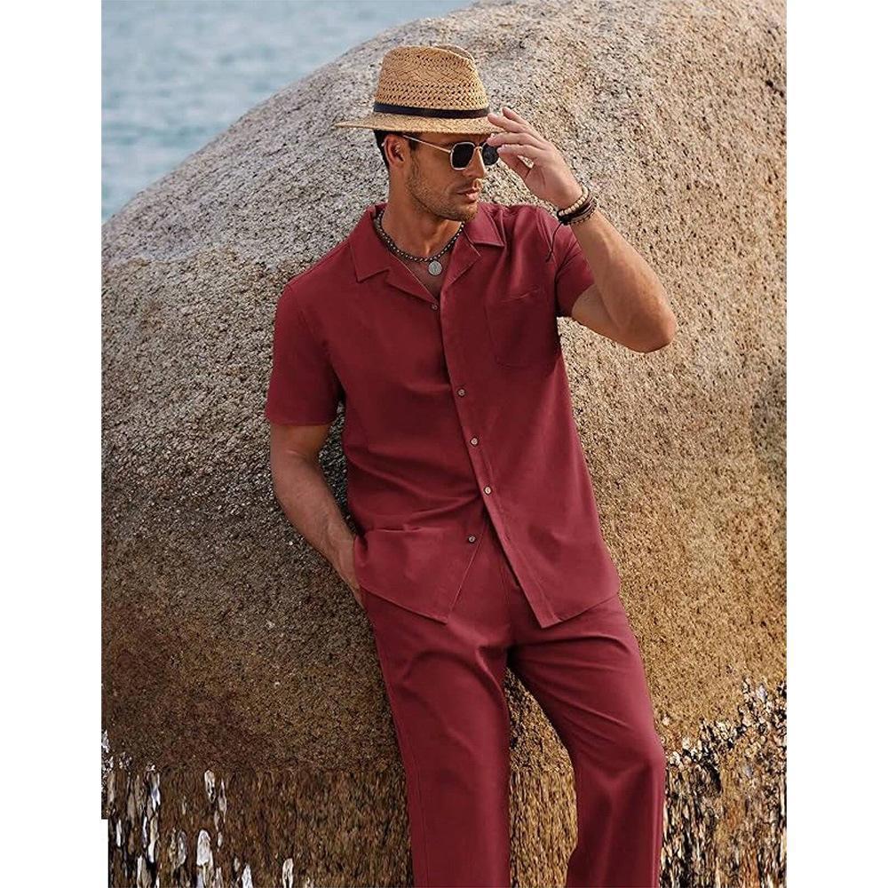 Conjunto de dos piezas de camisa de manga corta y pantalón informal