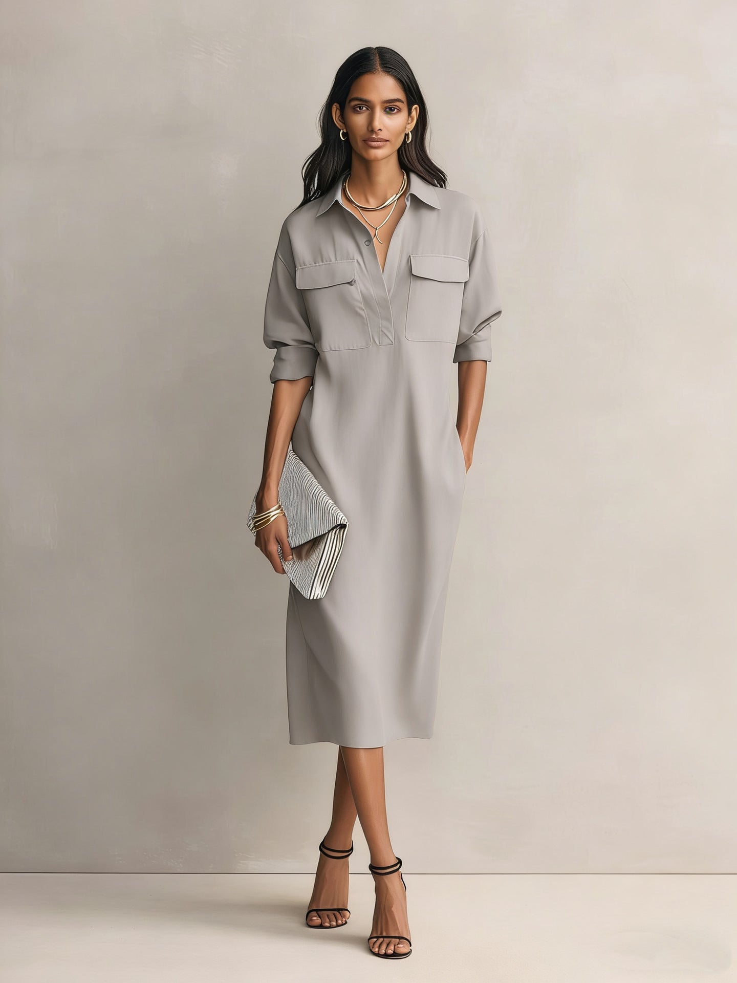 Vestido Camisero Elegante Estilo Francés Mujer