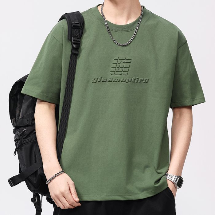 Camiseta de manga corta de tejido grueso, holgada y versátil, de estilo moderno para hombre.