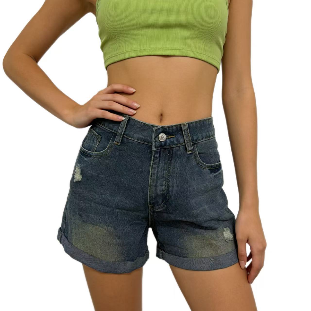 Shorts vaqueros casuales de estilo retro desgastado