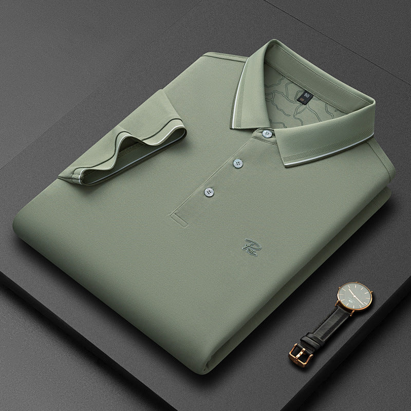 Camisa de manga corta para hombre con solapa y color liso.