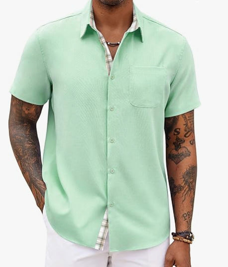 Camisa de Lino Holgada Color Liso para Hombre