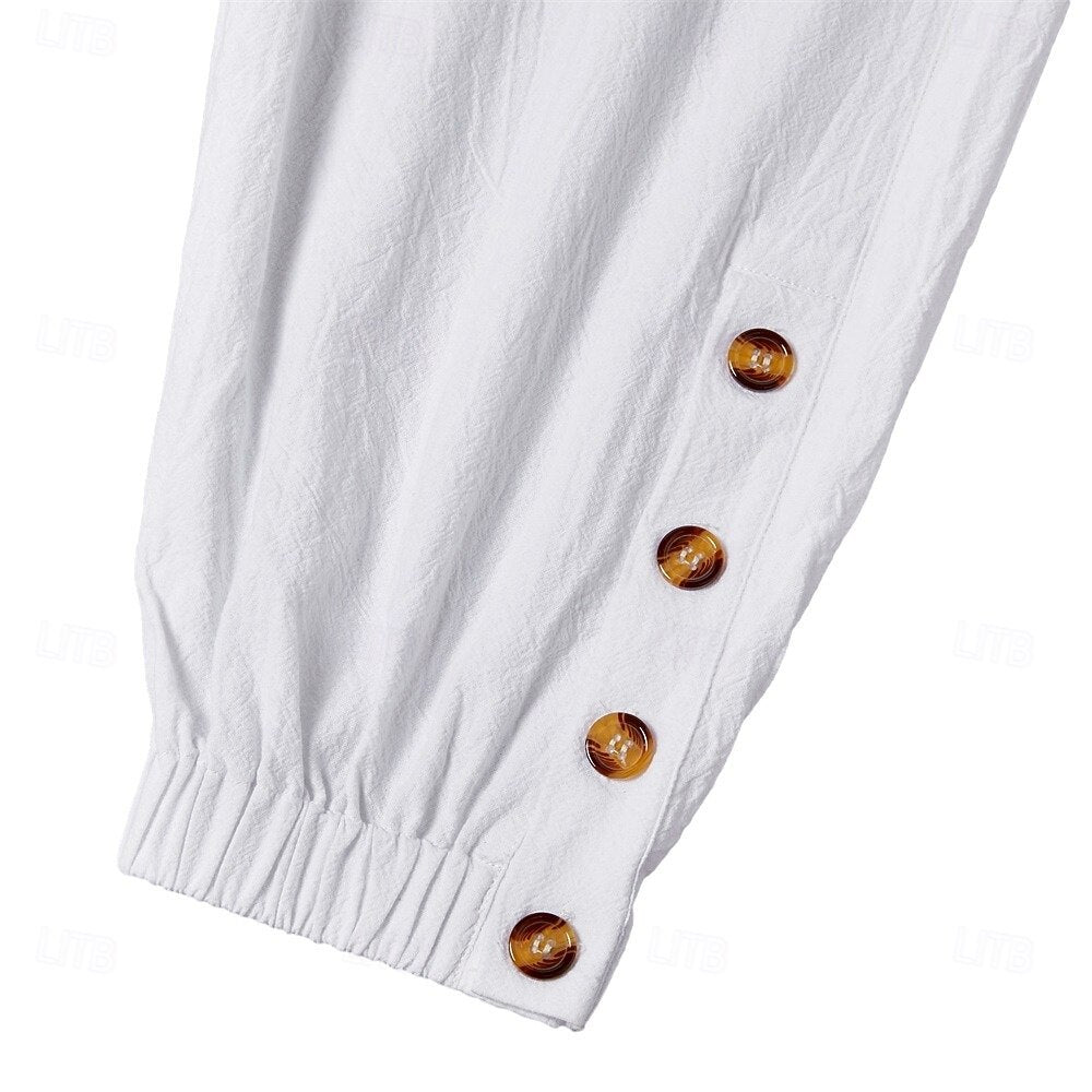 Pantalones cortos de lino para hombre, de corte holgado e informal, con puños abotonados.