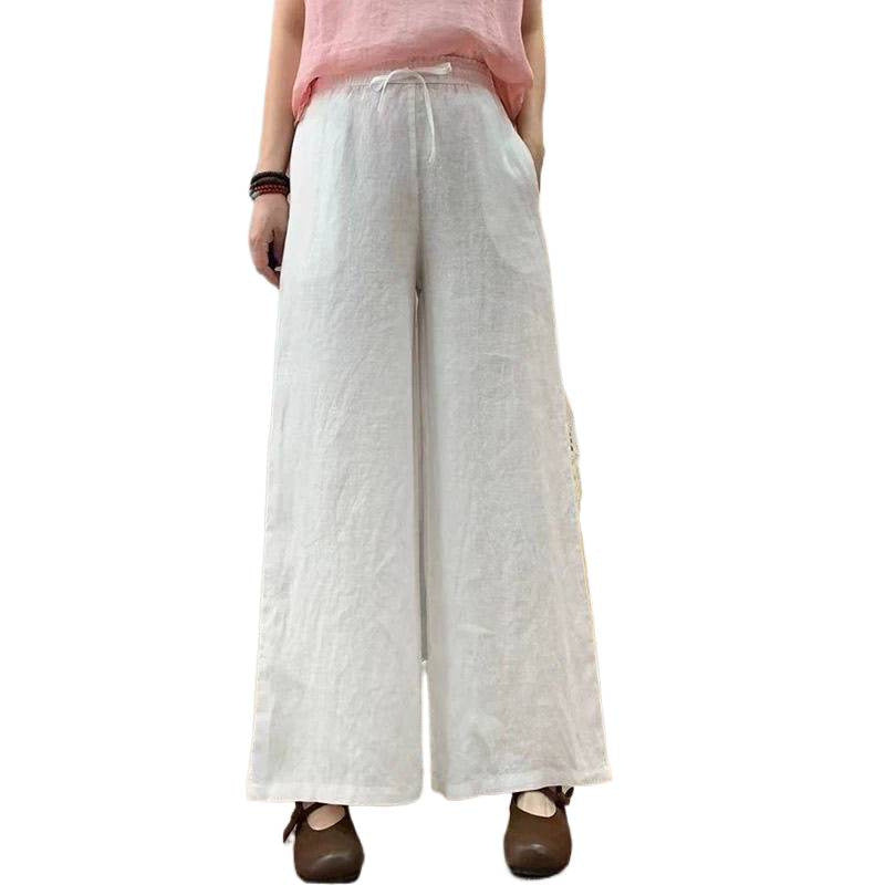 Pantalones holgados de talle alto de algodón y lino para mujer