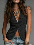 Camiseta sin mangas informal de color liso con cuello en V para mujer