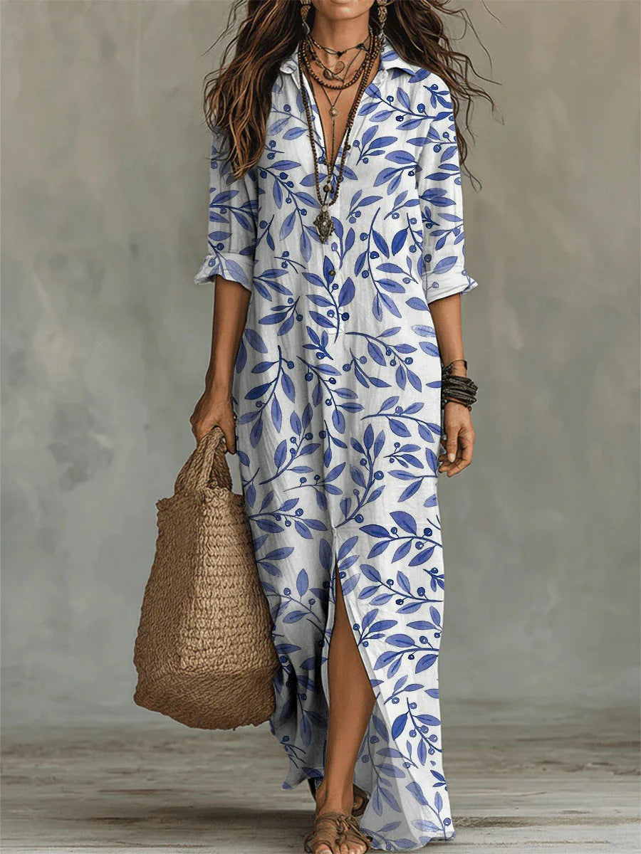 Vestido Camisero Largo con Estampado Digital para Mujer — Poliéster