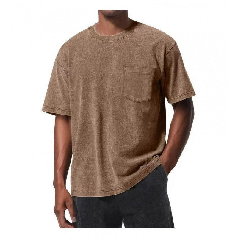 Camiseta de manga corta con cuello redondo, estampado digital 3D y bolsillo estilo retro, que combina con todo.