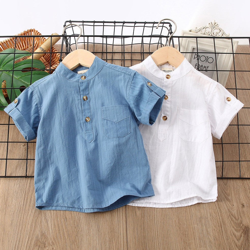 Camisa de Manga Corta de Color Liso para Niño — Estilo Coreano Verano