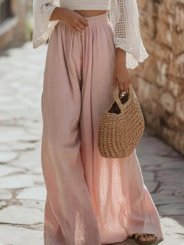 Pantalones casuales finos de color liso y corte holgado para mujer.