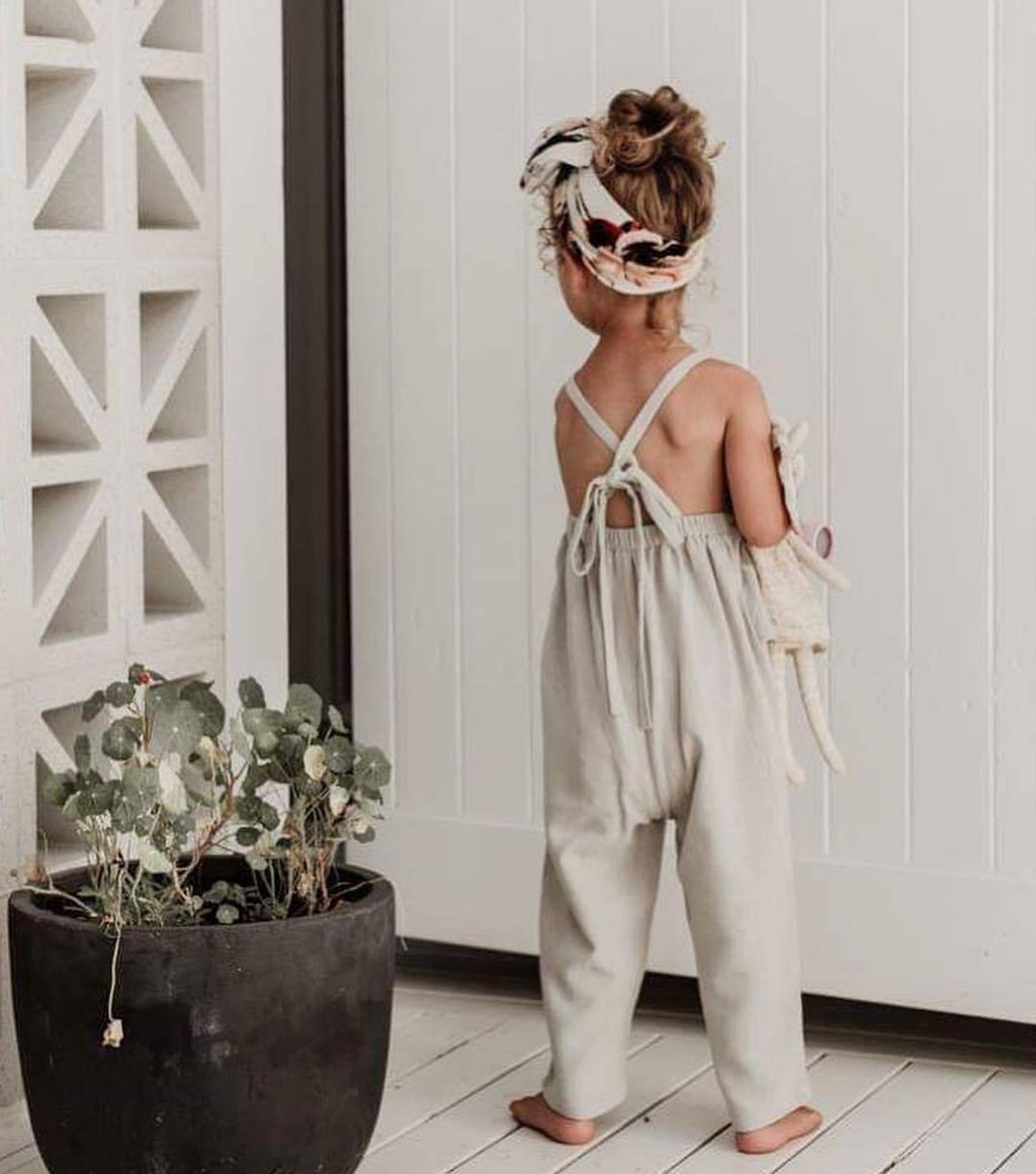 Girls' Cotton and Linen Summer Jumpsuits.
