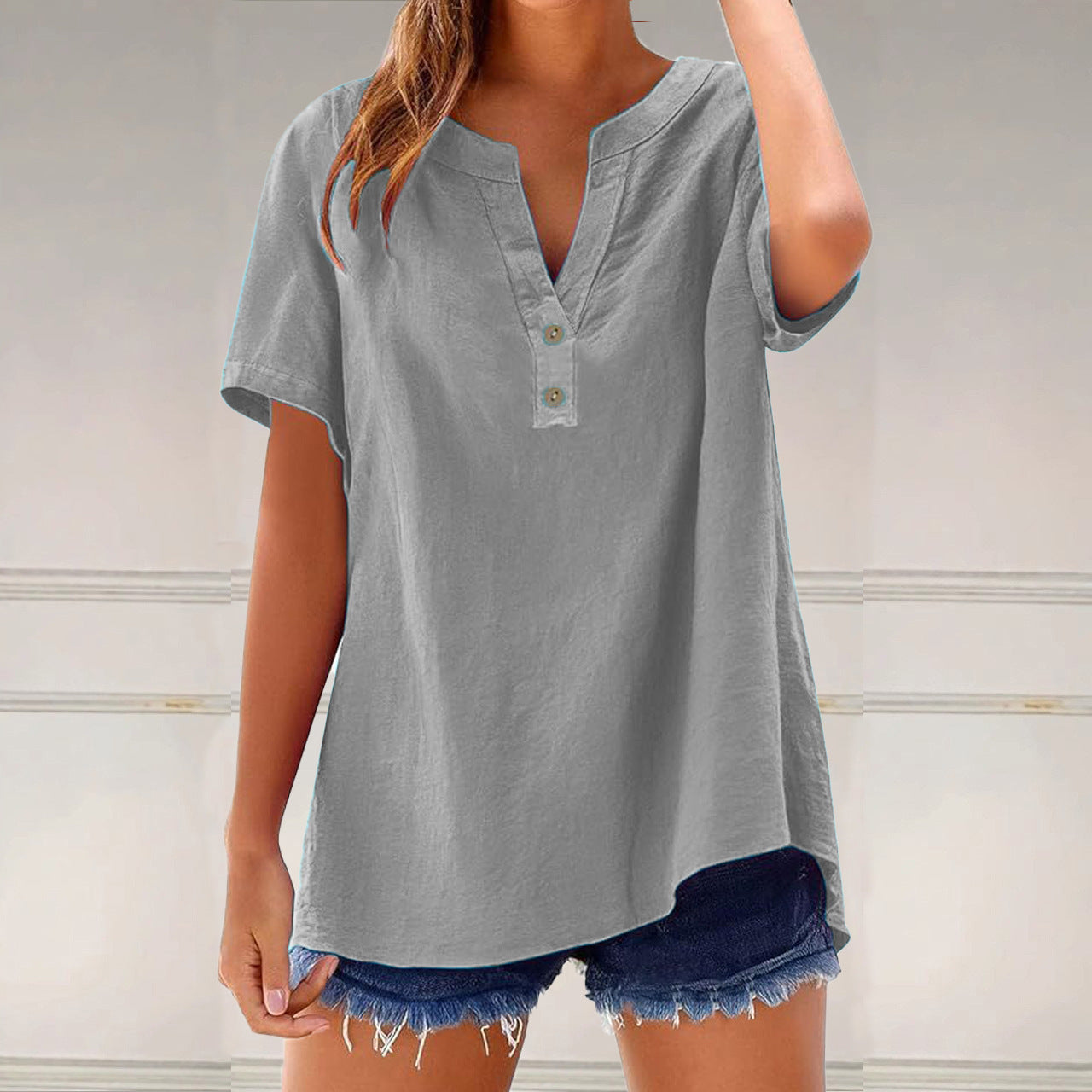 camiseta de mujer de algodón y lino, moderno y versátil.
