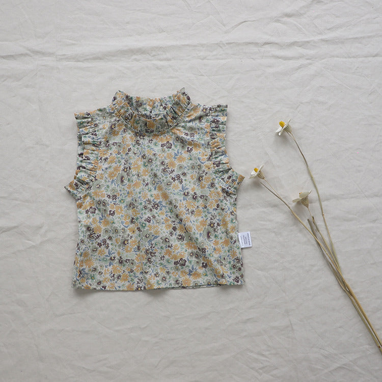 Camiseta Tipo Chaleco Floral de Verano para Bebé Niña — Estilo Coreano