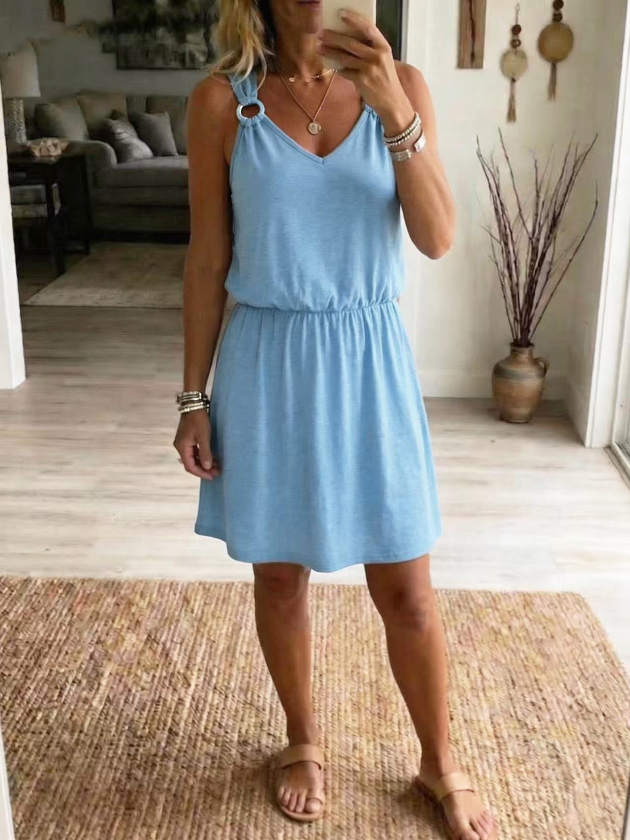 Vestido casual sin mangas con escote en V para mujer