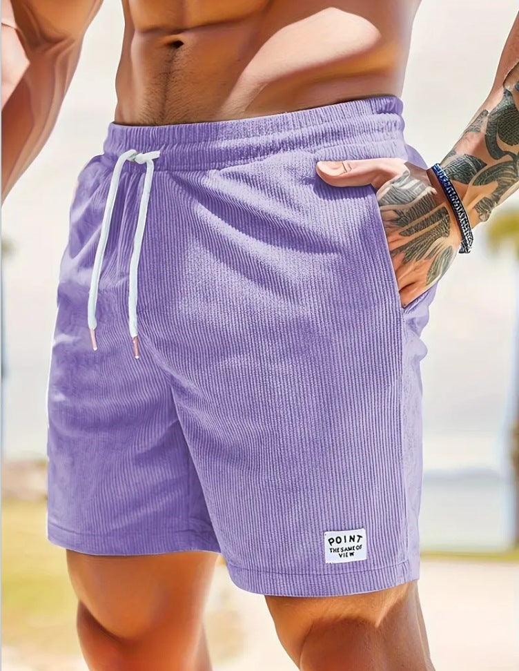 Pantalones cortos de hombre de color liso, con cordones, corte holgado y pierna recta para el verano