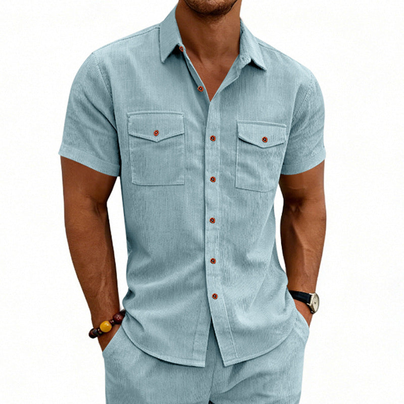 Camisa de manga corta con solapa, estilo casual y holgado, para hombre, ideal para el trabajo.